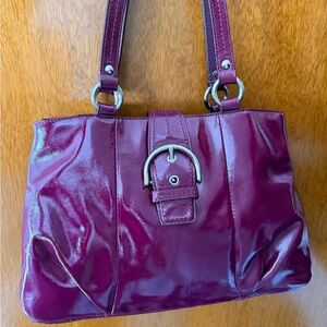 Coach Soho Plum Patent Leather Carryall Tote with Free Coach Poppy Pouch